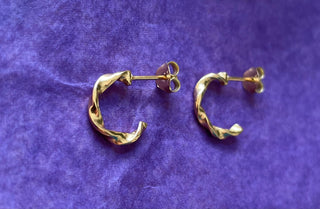 Gold Twisted Half Hoop Earrings 13mm / Pure Silver Earrings / Dainty / Ethnic Boho Bohemian Marriage Bridal Jewelry Hippie