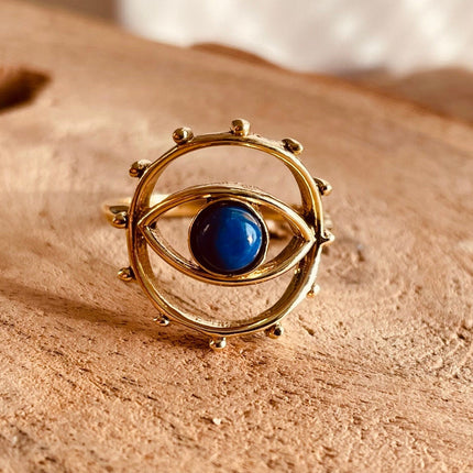 Golden Eye Lapis Lazuli Ring / Unique Gemstone Ring / Unisex Ring / Illuminati / Third Eye / Boho / Ethnic / Rustic / Gypsy / Psy / Thumb