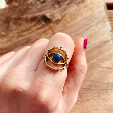 Golden Eye Lapis Lazuli Ring / Unique Gemstone Ring / Unisex Ring / Illuminati / Third Eye / Boho / Ethnic / Rustic / Gypsy / Psy / Thumb