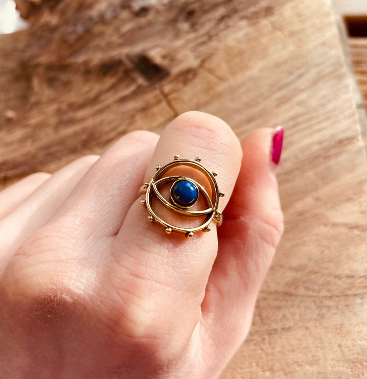 Golden Eye Lapis Lazuli Ring / Unique Gemstone Ring / Unisex Ring / Illuminati / Third Eye / Boho / Ethnic / Rustic / Gypsy / Psy / Thumb