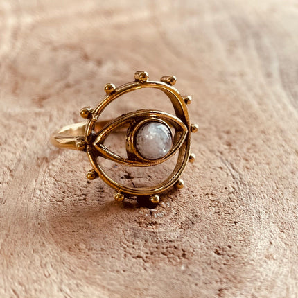 Golden Eye Moonstone Ring / Unique Gemstone Ring / Unisex Ring / Illuminati / Third Eye / Boho / Ethnic / Rustic / Gypsy / Psy / Thumb