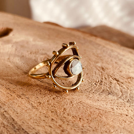 Golden Eye Moonstone Ring / Unique Gemstone Ring / Unisex Ring / Illuminati / Third Eye / Boho / Ethnic / Rustic / Gypsy / Psy / Thumb