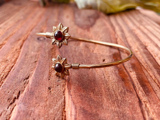 Amethyst Flower Boho Brass Bracelet / Adjustable / Gold Bangle / Ethnic / Rustic / Bohemian / Hippie / Gypsy / Psy / Bohemian Jewelery