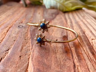 Lapis Lazuli Flower Boho Brass Bracelet / Adjustable / Gold Bangle / Ethnic / Rustic / Bohemian / Hippie / Gypsy / Psy / Bohemian Jewelery