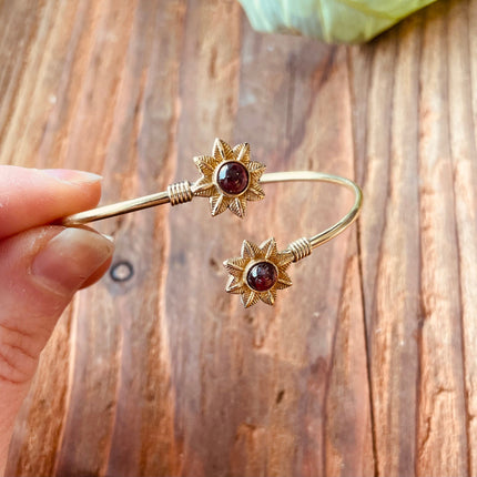 Tiger's Eye Flower Boho Brass Bracelet / Adjustable / Gold Bangle / Ethnic / Rustic / Bohemian / Hippie / Gypsy / Psy / Bohemian Jewelery