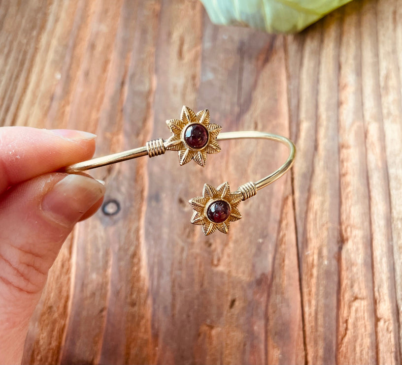 Tiger's Eye Flower Boho Brass Bracelet / Adjustable / Gold Bangle / Ethnic / Rustic / Bohemian / Hippie / Gypsy / Psy / Bohemian Jewelery