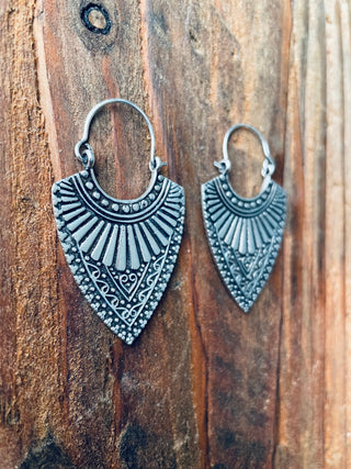 Ethnic Silver Earrings | Boho Earrings for Women | Gypsy Tribal Jewellery | Hypoallergenic Hoops