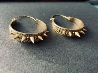 Gold Spike Hoop Earrings / Steampunk / Boho Jewellery / Punk / Goth Fashion / Tattoo / Ethnic / Rustic / Gypsy / Spiral / Hippie style
