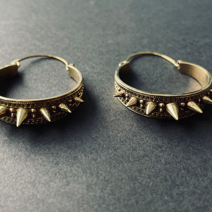 Spike Gold Hoop Earrings / Steampunk / Boho Jewellery / Punk / Goth Fashion / Tattoo / Ethnic / Rustic / Gypsy / Spiral / Hippie style