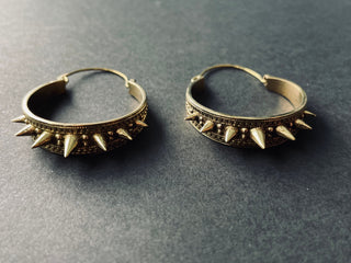 Gold Spike Hoop Earrings / Steampunk / Boho Jewellery / Punk / Goth Fashion / Tattoo / Ethnic / Rustic / Gypsy / Spiral / Hippie style