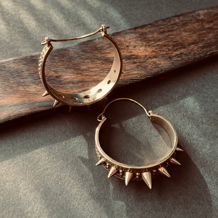 Spike Gold Hoop Earrings / Steampunk / Boho Jewellery / Punk / Goth Fashion / Tattoo / Ethnic / Rustic / Gypsy / Spiral / Hippie style