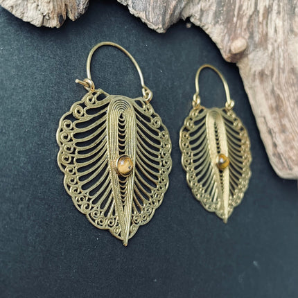 Boho Earrings Tiger's Eye Brass / Ethnic Jewellery / Rustic Style / Yoga / Hippie / Gypsy / Bohemian Style / Festival Fashion / Gemstone