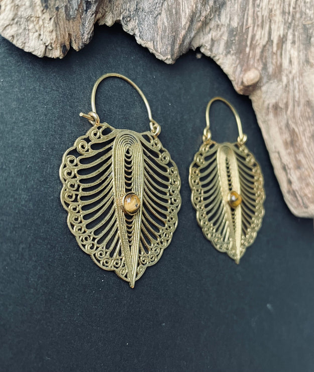 Boho Earrings Tiger's Eye Brass / Ethnic Jewellery / Rustic Style / Yoga / Hippie / Gypsy / Bohemian Style / Festival Fashion / Gemstone