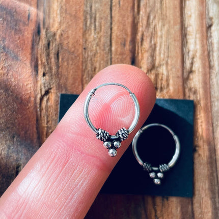 Mini Boho Sterling Silver 925 Hoop Earrings / Clicker Jewellery / Small Hoops / Rustic / Yoga / Hippie / Gypsy / Boho / Bohemian / Unisex