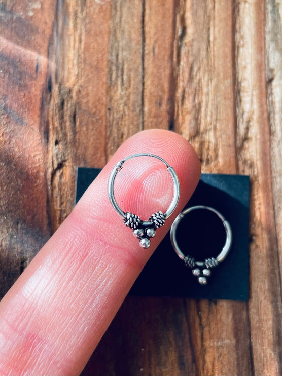 Mini Boho Sterling Silver 925 Hoop Earrings / Clicker Jewellery / Small Hoops / Rustic / Yoga / Hippie / Gypsy / Boho / Bohemian / Unisex