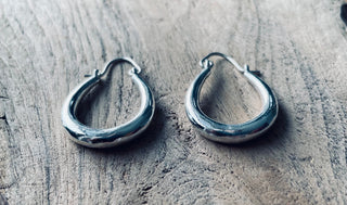 Chunky Silver Oval Hoop Earrings / Thick Hoop Earrings Ethnic / Boho / Vintage Unisex / Rustic / Psy / Gypsy / Spiral / Hippie / Tribal