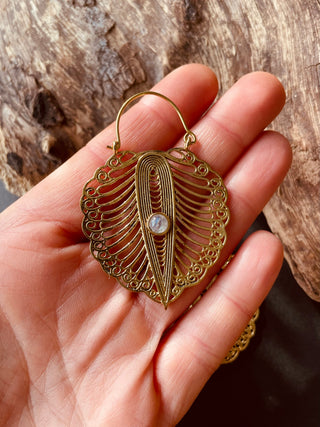 Moonstone Boho Earrings Brass / Ethnic Jewellery / Rustic Style / Yoga / Hippie / Gypsy / Bohemian Style / Festival Fashion / Gemstone