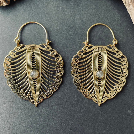 Labradorite Boho Earrings Brass / Ethnic Jewellery / Rustic Style / Yoga / Hippie / Gypsy / Bohemian Style / Festival Fashion / Gemstone