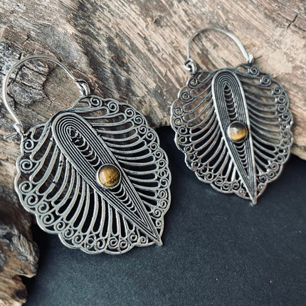 Tiger's Eye Silver Boho Earrings / Ethnic Jewellery / Rustic Style / Yoga / Hippie / Gypsy / Bohemian Style / Festival Fashion / Gemstone