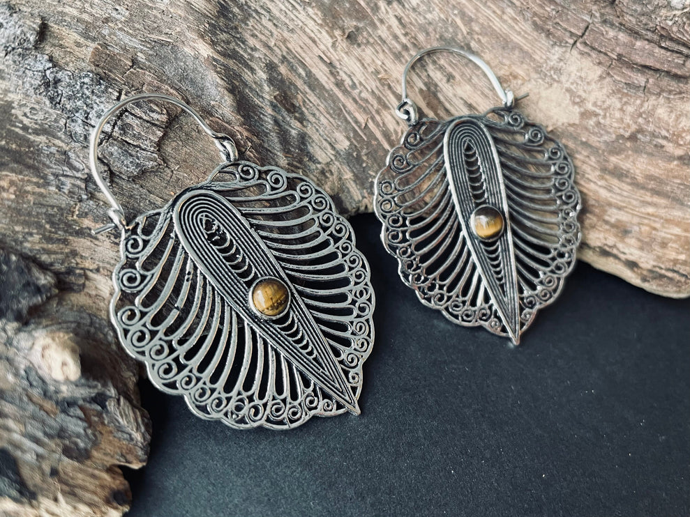 Tiger's Eye Silver Boho Earrings / Ethnic Jewellery / Rustic Style / Yoga / Hippie / Gypsy / Bohemian Style / Festival Fashion / Gemstone