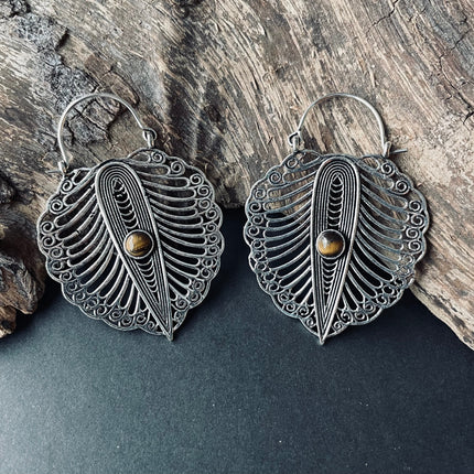 Tiger's Eye Silver Boho Earrings / Ethnic Jewellery / Rustic Style / Yoga / Hippie / Gypsy / Bohemian Style / Festival Fashion / Gemstone