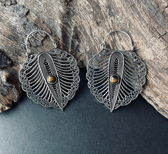 Tiger's Eye Silver Boho Earrings / Ethnic Jewellery / Rustic Style / Yoga / Hippie / Gypsy / Bohemian Style / Festival Fashion / Gemstone