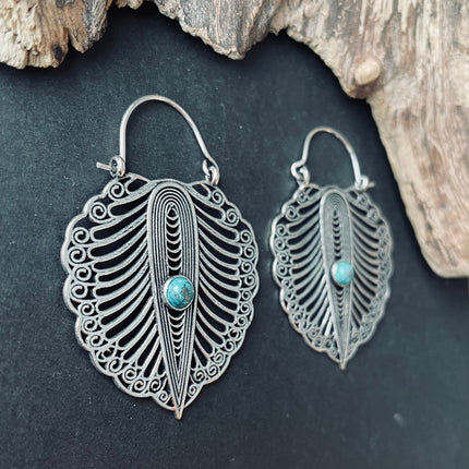 Turquoise Silver Boho Earrings / Ethnic Jewellery / Rustic Style / Yoga / Hippie / Gypsy / Bohemian Style / Festival Fashion / Gemstone