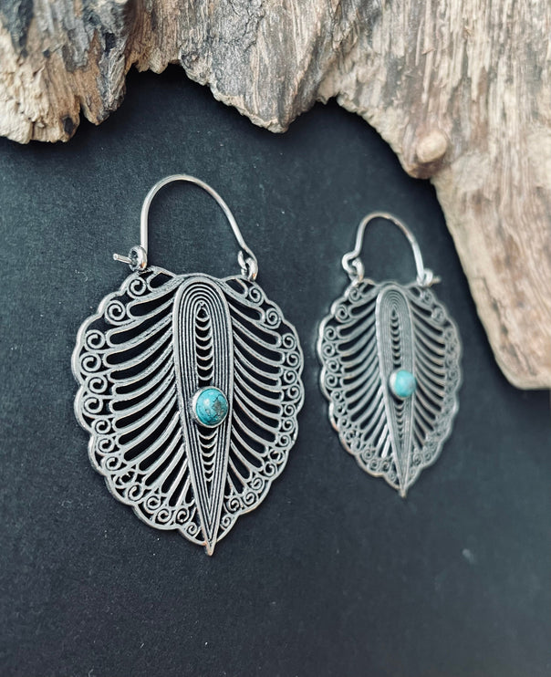 Turquoise Silver Boho Earrings / Ethnic Jewellery / Rustic Style / Yoga / Hippie / Gypsy / Bohemian Style / Festival Fashion / Gemstone