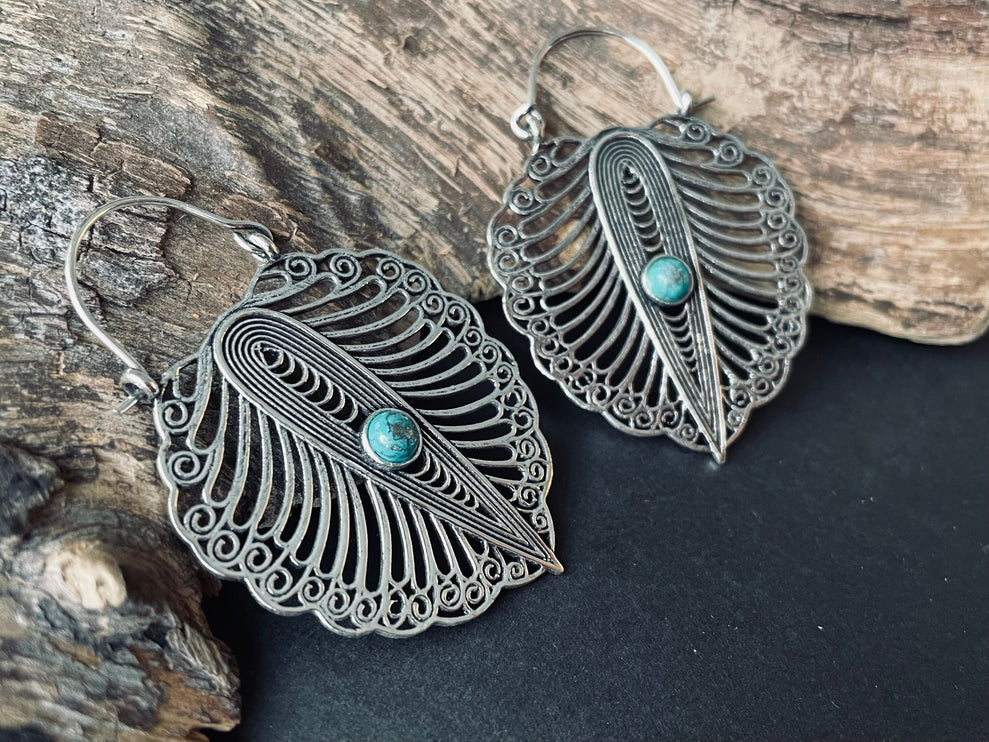 Turquoise Silver Boho Earrings / Ethnic Jewellery / Rustic Style / Yoga / Hippie / Gypsy / Bohemian Style / Festival Fashion / Gemstone