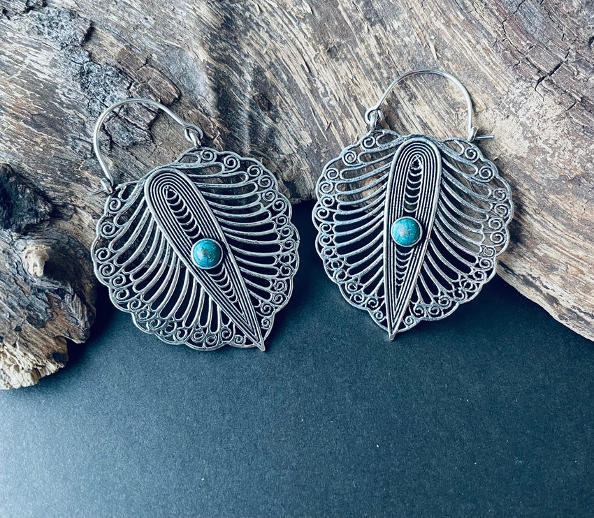 Turquoise Silver Boho Earrings / Ethnic Jewellery / Rustic Style / Yoga / Hippie / Gypsy / Bohemian Style / Festival Fashion / Gemstone