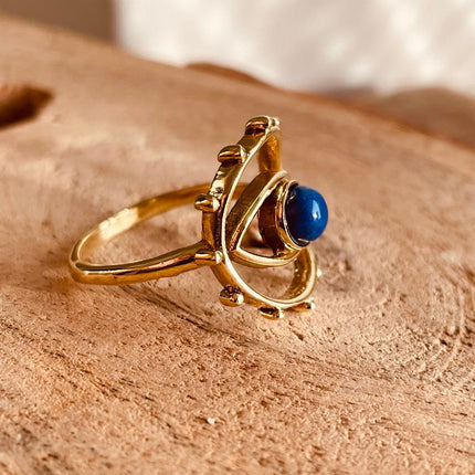 Golden Eye Lapis Lazuli Ring / Unique Gemstone Ring / Unisex Ring / Illuminati / Third Eye / Boho / Ethnic / Rustic / Gypsy / Psy / Thumb