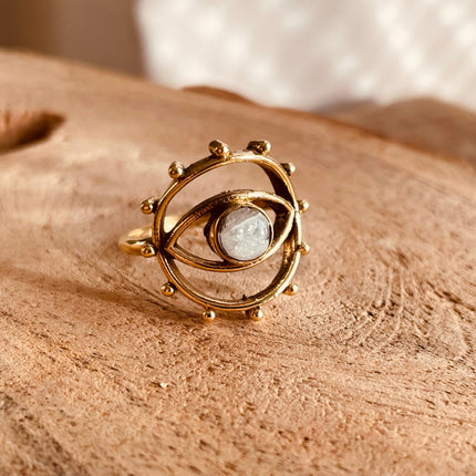 Golden Eye Moonstone Ring / Unique Gemstone Ring / Unisex Ring / Illuminati / Third Eye / Boho / Ethnic / Rustic / Gypsy / Psy / Thumb