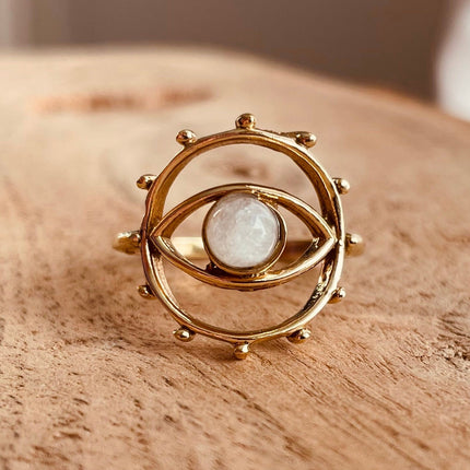 Golden Eye Moonstone Ring / Unique Gemstone Ring / Unisex Ring / Illuminati / Third Eye / Boho / Ethnic / Rustic / Gypsy / Psy / Thumb