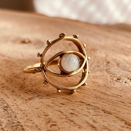 Golden Eye Moonstone Ring / Unique Gemstone Ring / Unisex Ring / Illuminati / Third Eye / Boho / Ethnic / Rustic / Gypsy / Psy / Thumb