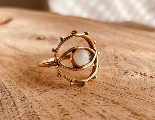 Golden Eye Moonstone Ring / Unique Gemstone Ring / Unisex Ring / Illuminati / Third Eye / Boho / Ethnic / Rustic / Gypsy / Psy / Thumb