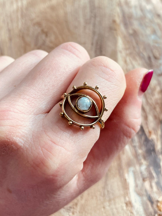 Golden Eye Black Onyx Ring / Unique Gemstone Ring / Unisex Ring / Illuminati / Third Eye / Boho / Ethnic / Rustic / Gypsy / Psy / Thumb