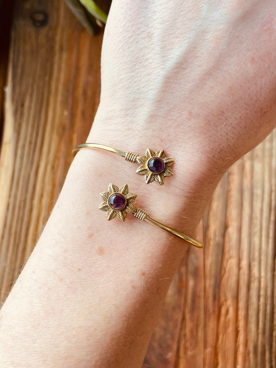 Tiger's Eye Flower Boho Brass Bracelet / Adjustable / Gold Bangle / Ethnic / Rustic / Bohemian / Hippie / Gypsy / Psy / Bohemian Jewelery