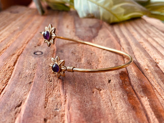 Amethyst Flower Boho Brass Bracelet / Adjustable / Gold Bangle / Ethnic / Rustic / Bohemian / Hippie / Gypsy / Psy / Bohemian Jewelery