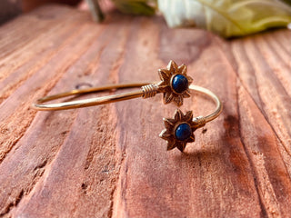 Lapis Lazuli Flower Boho Brass Bracelet / Adjustable / Gold Bangle / Ethnic / Rustic / Bohemian / Hippie / Gypsy / Psy / Bohemian Jewelery