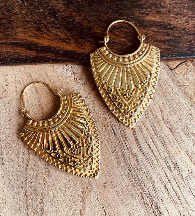 Ethnic Brass Earrings / Boho Jewelery / Bohemian Look / Festival Fashion / Yoga / Gypsy / Rustic / Tribal Jewellery / Indian Design