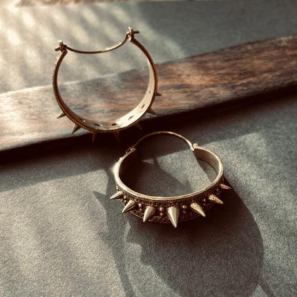 Spike Gold Hoop Earrings / Steampunk / Boho Jewellery / Punk / Goth Fashion / Tattoo / Ethnic / Rustic / Gypsy / Spiral / Hippie style