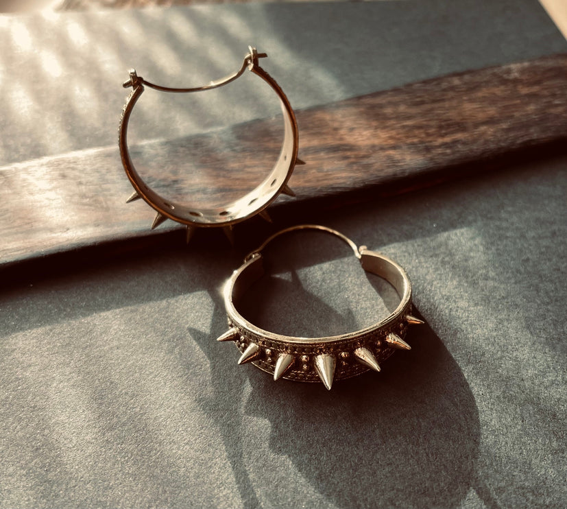 Spike Gold Hoop Earrings / Steampunk / Boho Jewellery / Punk / Goth Fashion / Tattoo / Ethnic / Rustic / Gypsy / Spiral / Hippie style