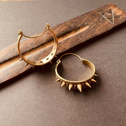 Spike Gold Hoop Earrings / Steampunk / Boho Jewellery / Punk / Goth Fashion / Tattoo / Ethnic / Rustic / Gypsy / Spiral / Hippie style