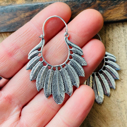 Silver Feather Earrings / Silver Jewellery / Boho Style / Ethnic Hoops / Unique Gift / Birds / Animals / Nature / Wildlife / Tropical /