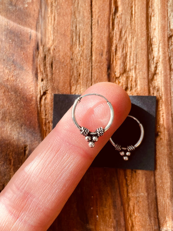 Mini Boho Sterling Silver 925 Hoop Earrings / Clicker Jewellery / Small Hoops / Rustic / Yoga / Hippie / Gypsy / Boho / Bohemian / Unisex