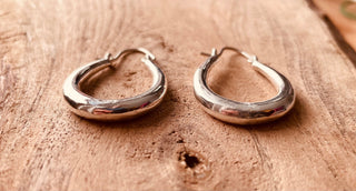 Chunky Silver Oval Hoop Earrings / Thick Hoop Earrings Ethnic / Boho / Vintage Unisex / Rustic / Psy / Gypsy / Spiral / Hippie / Tribal