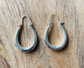 Chunky Silver Oval Hoop Earrings / Thick Hoop Earrings Ethnic / Boho / Vintage Unisex / Rustic / Psy / Gypsy / Spiral / Hippie / Tribal
