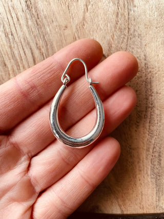 Chunky Silver Oval Hoop Earrings / Thick Hoop Earrings Ethnic / Boho / Vintage Unisex / Rustic / Psy / Gypsy / Spiral / Hippie / Tribal