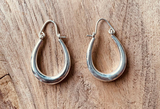 Chunky Silver Oval Hoop Earrings / Thick Hoop Earrings Ethnic / Boho / Vintage Unisex / Rustic / Psy / Gypsy / Spiral / Hippie / Tribal