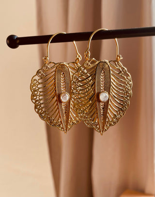 Moonstone Boho Earrings Brass / Ethnic Jewellery / Rustic Style / Yoga / Hippie / Gypsy / Bohemian Style / Festival Fashion / Gemstone